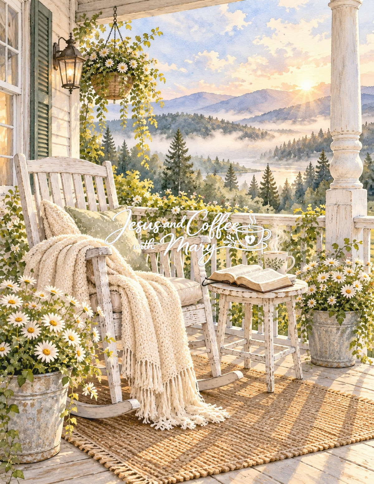 Rocking Chair Front Porch Watercolor Printable Papers - 24 Cozy Designs