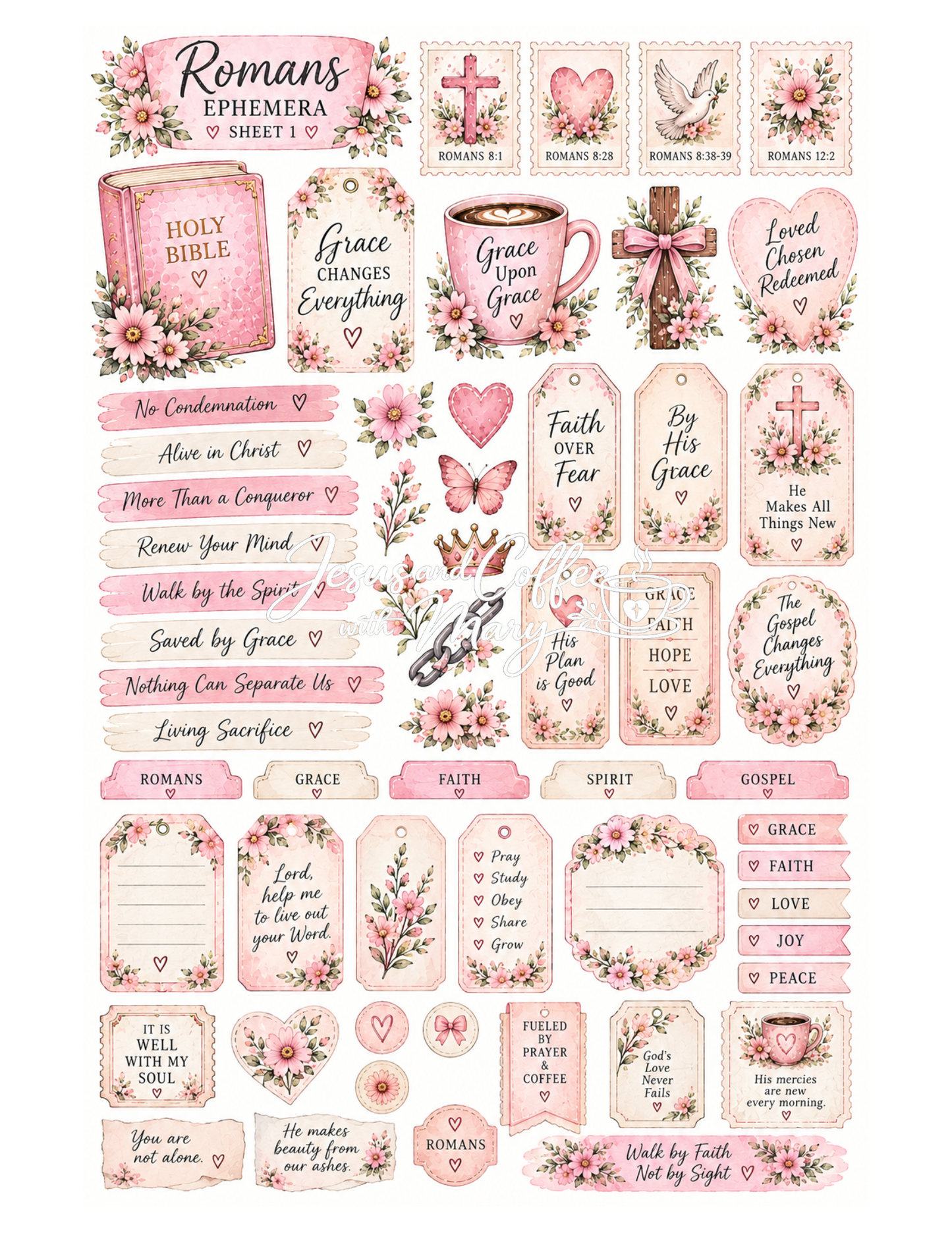 Romans Bible Study Tip-Ins & Ephemera Printable Set | Christian Bible Journaling PDF