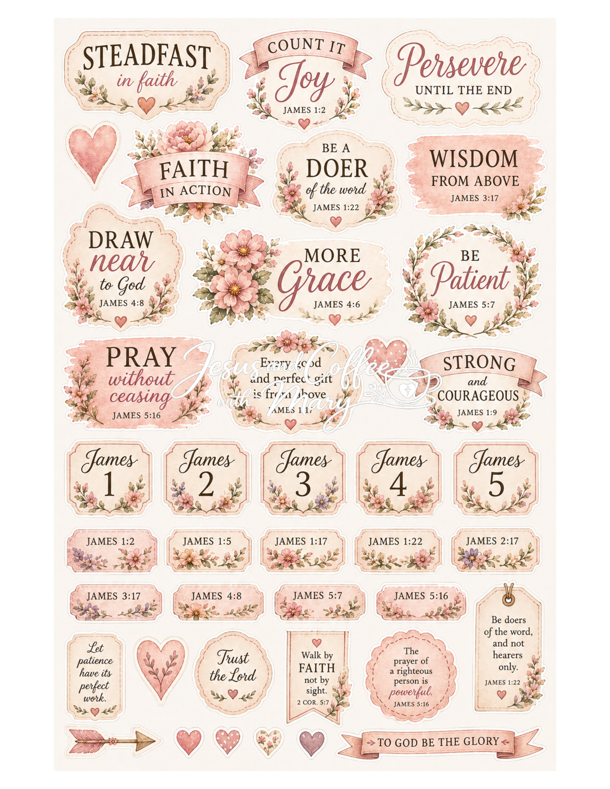 Book of James Bible Journaling Printable Set | Scripture Tip-Ins, Ephemera & Faith-Based Printables