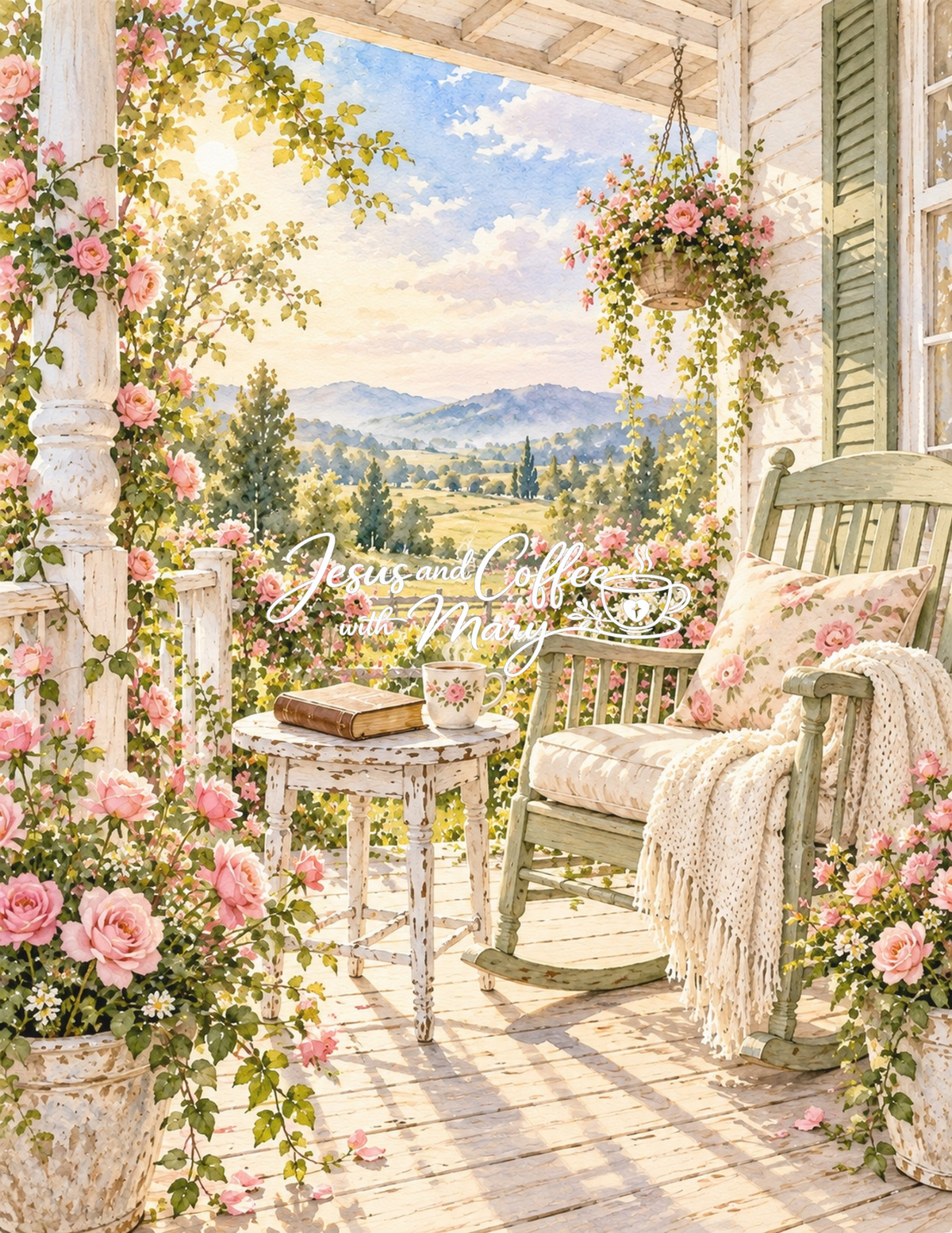 Rocking Chair Front Porch Watercolor Printable Papers - 24 Cozy Designs