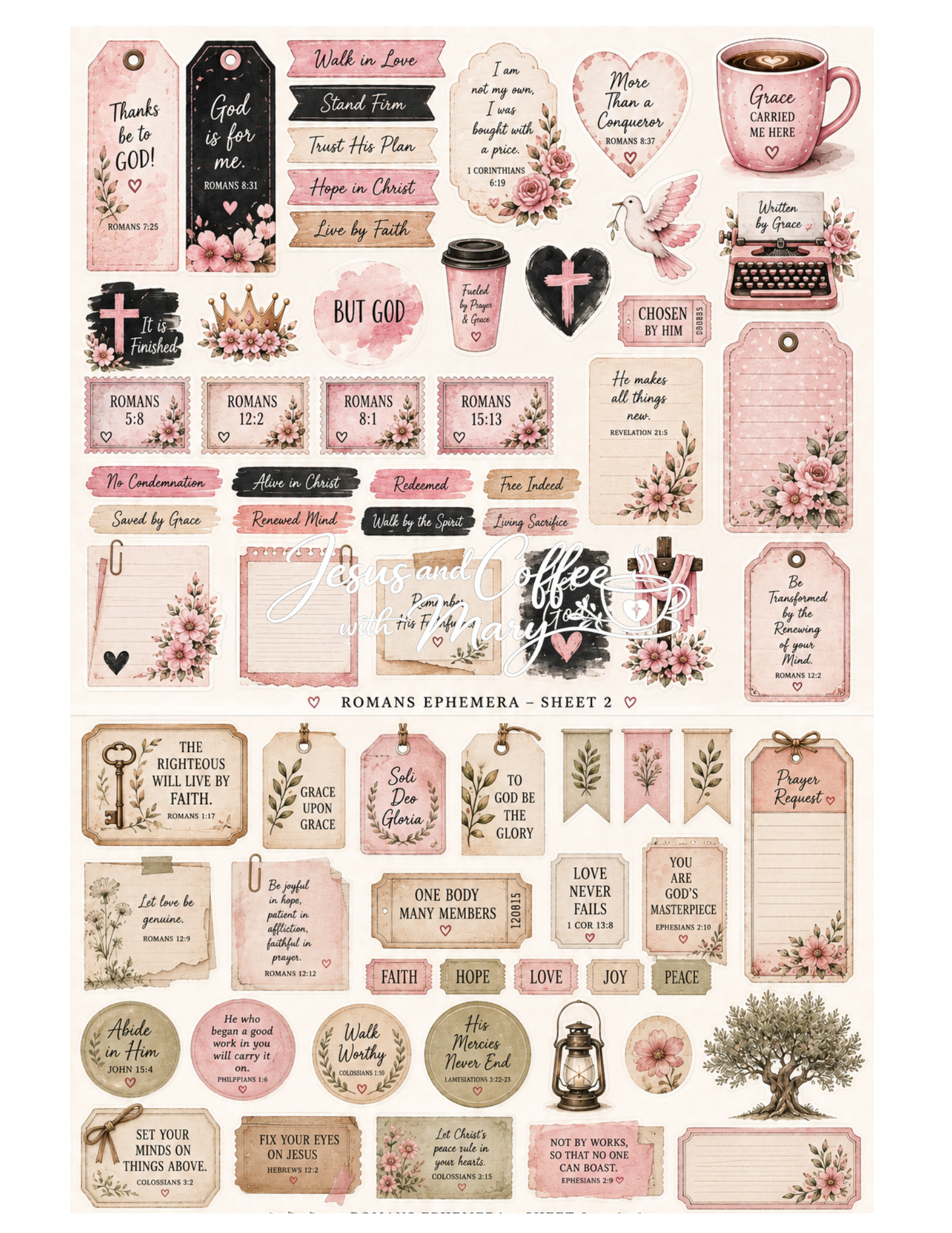 Romans Bible Study Tip-Ins & Ephemera Printable Set | Christian Bible Journaling PDF