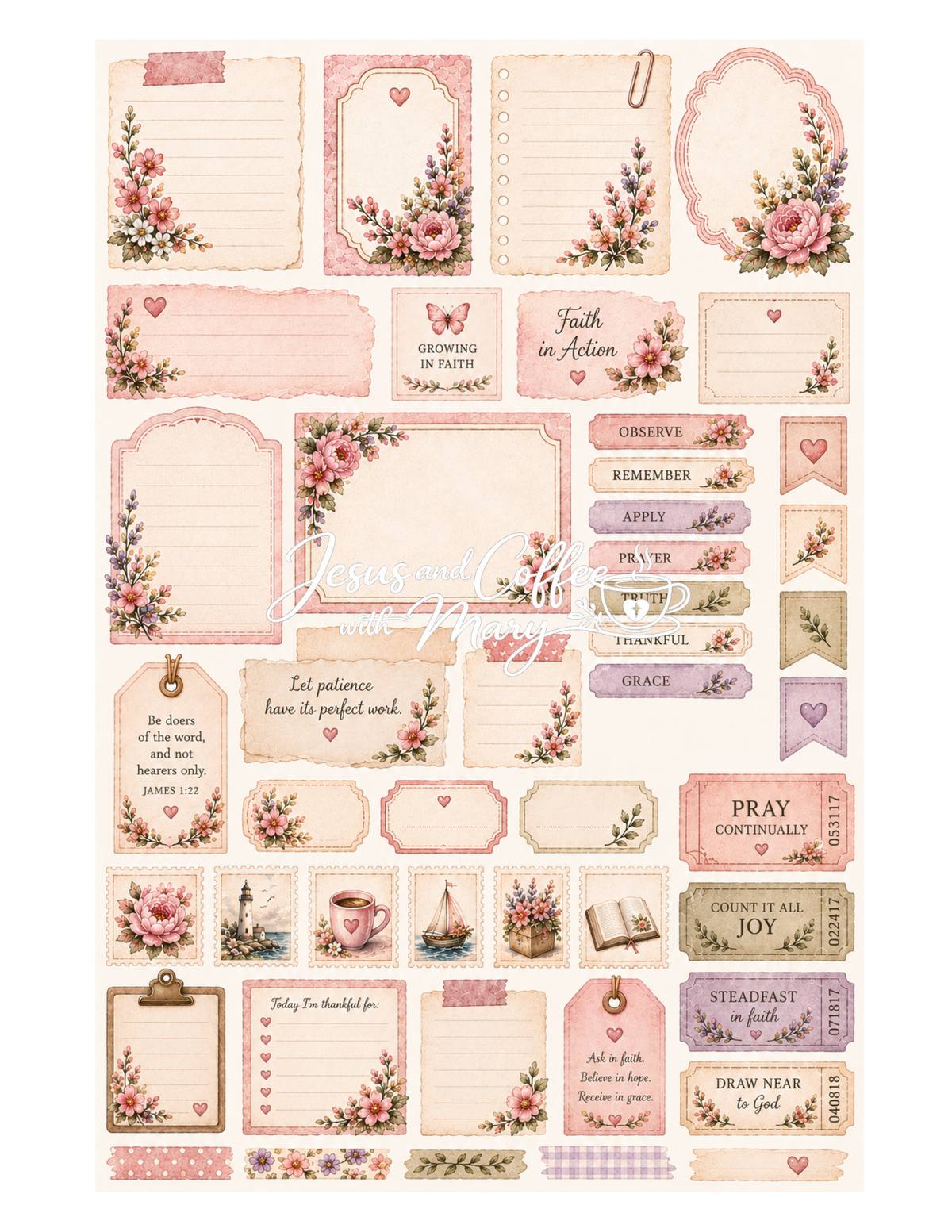Book of James Bible Journaling Printable Set | Scripture Tip-Ins, Ephemera & Faith-Based Printables