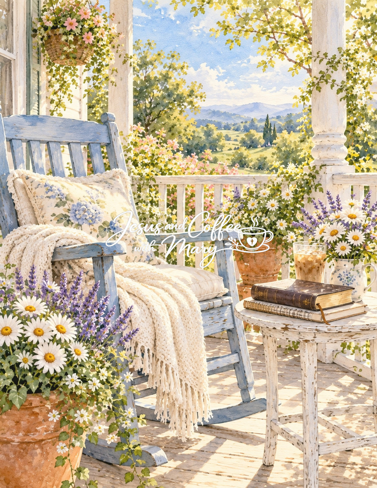 Rocking Chair Front Porch Watercolor Printable Papers - 24 Cozy Designs