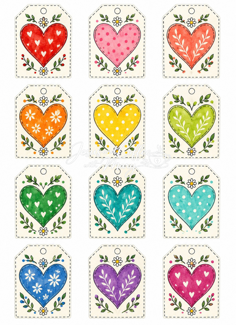 Whimsical Hearts Printable Papers, Tags & Ephemera Set