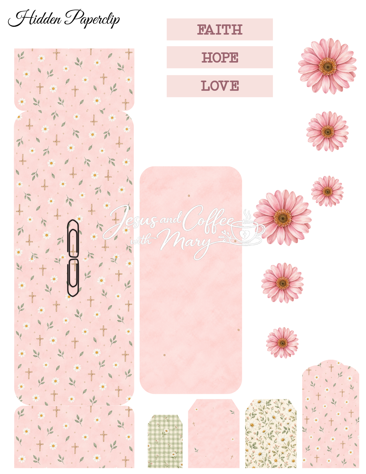 Daisy & Cross Ephemera Printable Set | Hidden Paperclip, Tags & Bible Journaling Supplies