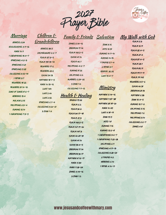 2027 Prayer Bible Scripture Printable | Bible Journaling & Prayer Bible