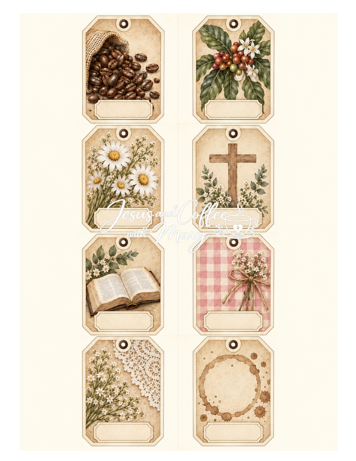 Vintage Coffee & Faith Printable Paper, Tags & Ephemera Set
