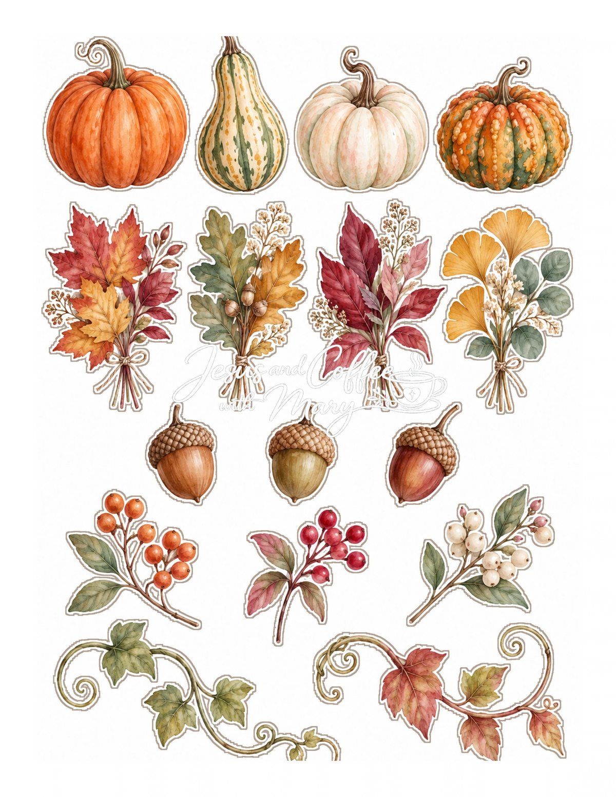 Autumn Printable Paper, Tags & Ephemera | Pumpkin Fall Digital Download