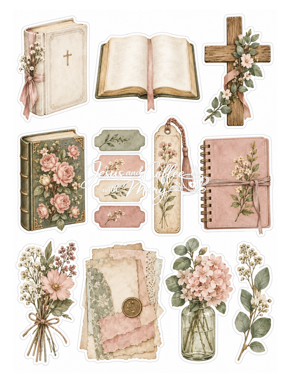 Vintage Coffee & Faith Printable Paper, Tags & Ephemera Set