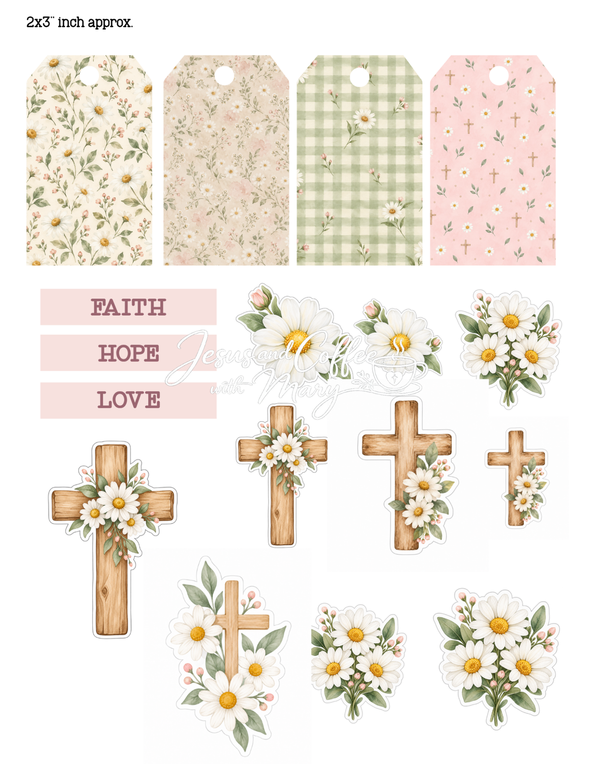 Daisy & Cross Ephemera Printable Set | Hidden Paperclip, Tags & Bible Journaling Supplies
