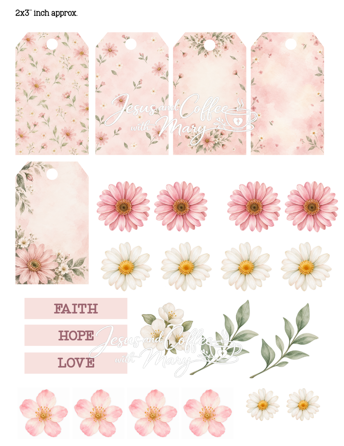 Pink Floral Hidden Paperclip Ephemera Set | Printable Bible Journaling Supplies