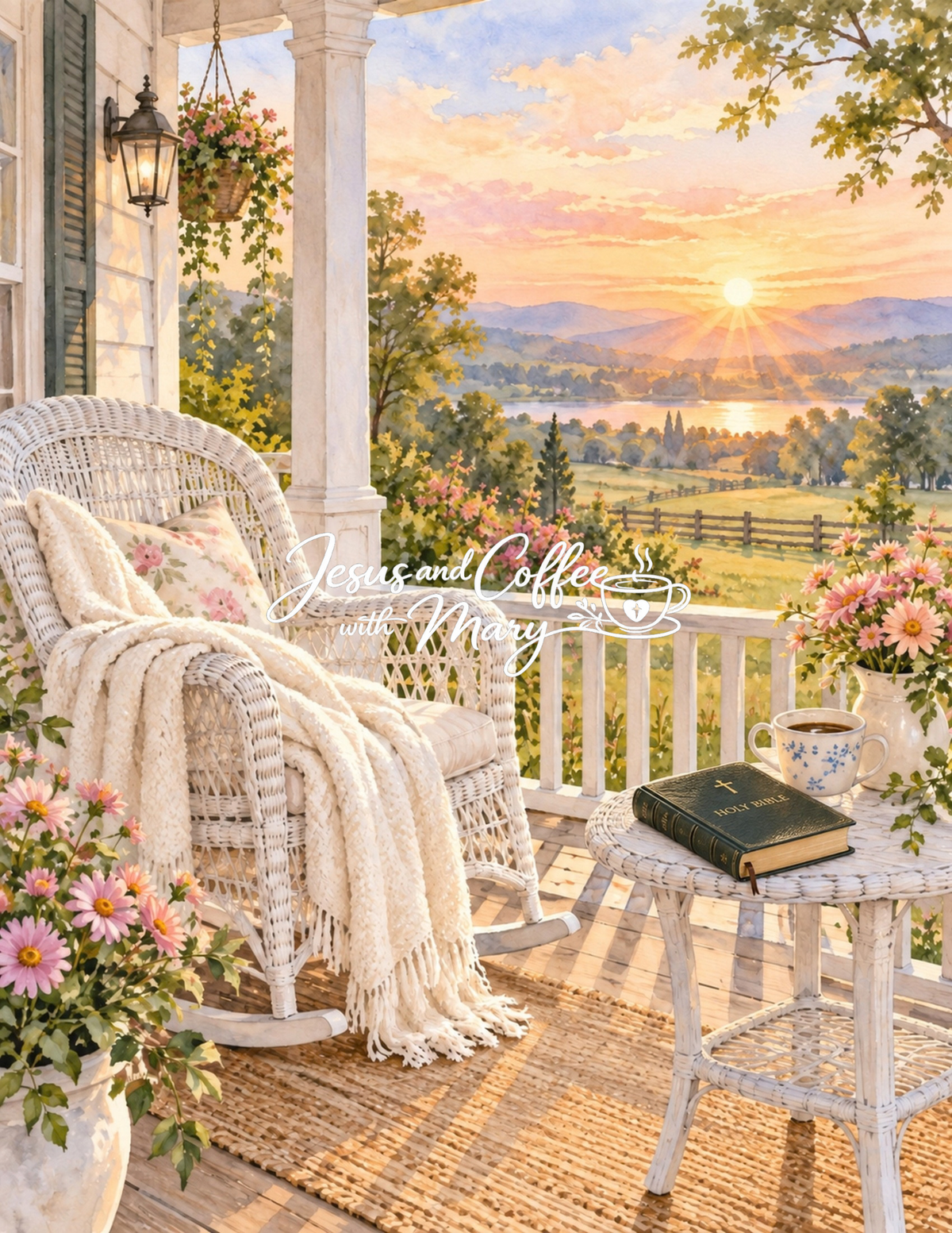 Rocking Chair Front Porch Watercolor Printable Papers - 24 Cozy Designs