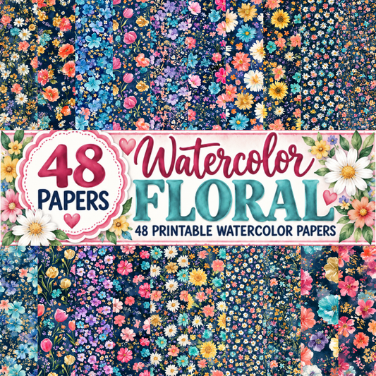 Watercolor Floral Paper Pack | 48 Printable Digital Papers 🌸💕