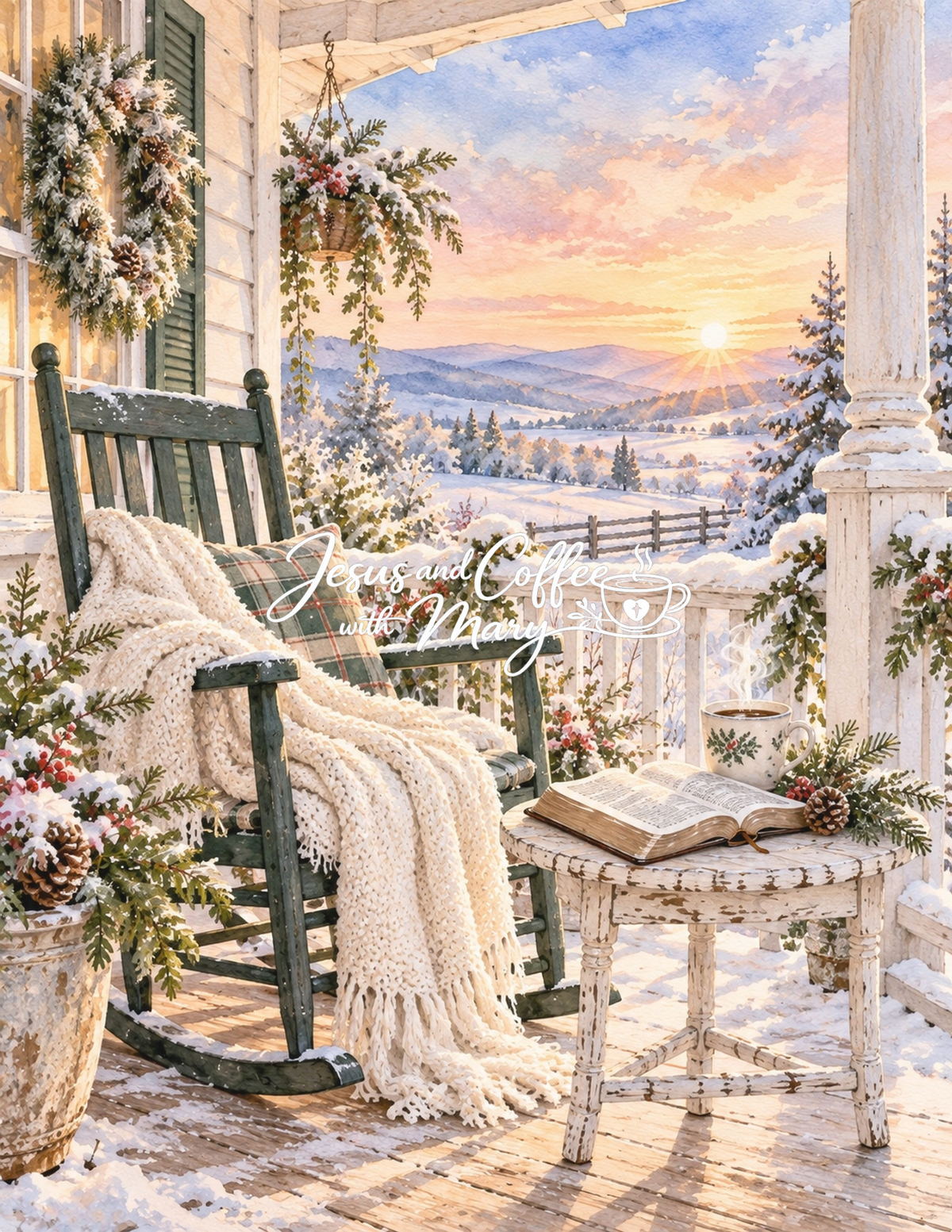 Rocking Chair Front Porch Watercolor Printable Papers - 24 Cozy Designs