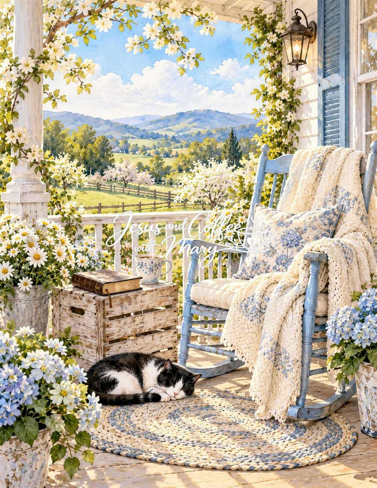Rocking Chair Front Porch Watercolor Printable Papers - 24 Cozy Designs