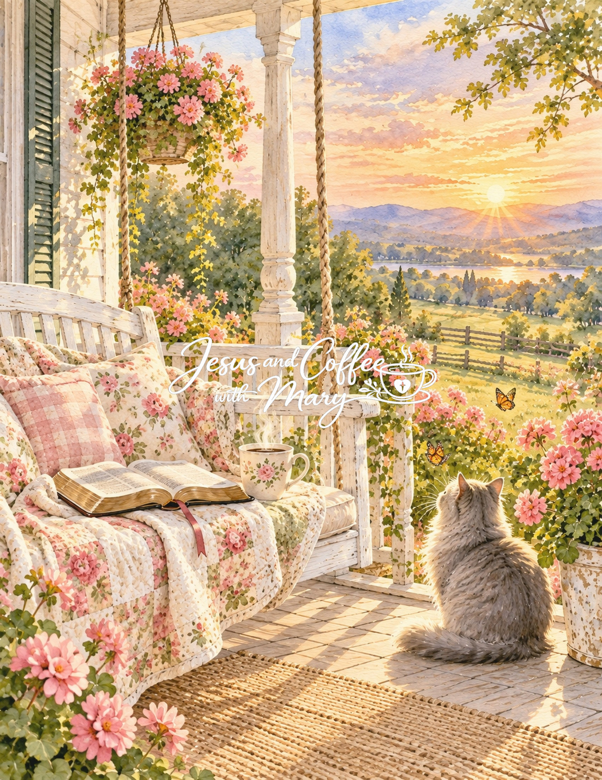 Rocking Chair Front Porch Watercolor Printable Papers - 24 Cozy Designs