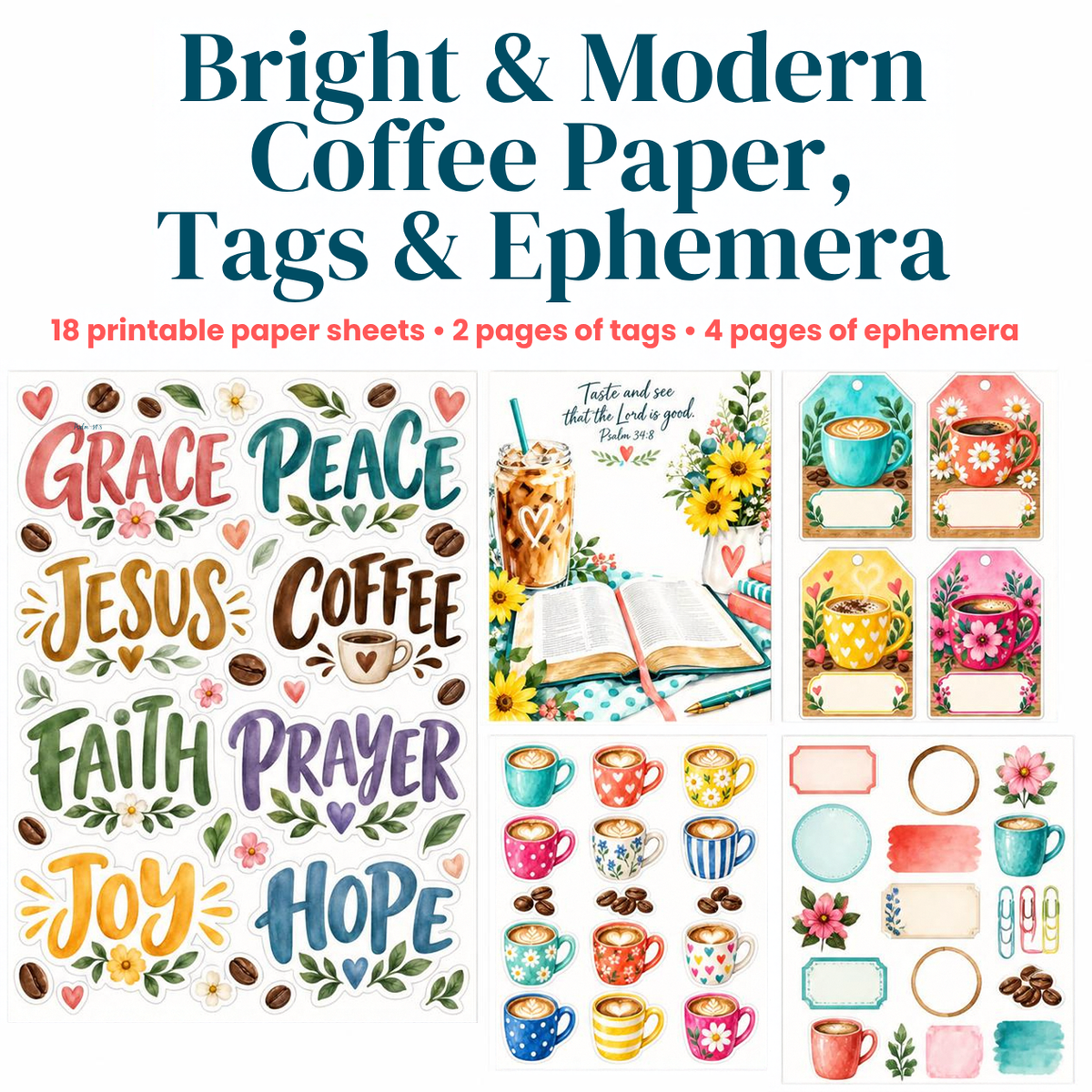 Bright & Modern Coffee Paper , Tags & Ephemera Set