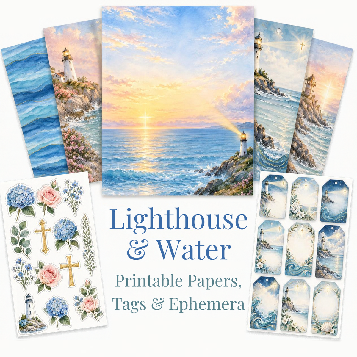 Lighthouse & Water Printable Papers, Tags & Ephemera