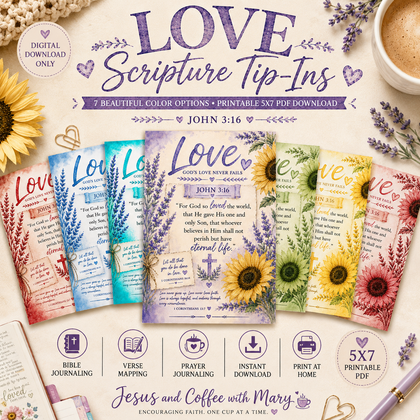 John 3:16 Scripture Tip-Ins | Printable Bible Journaling PDF