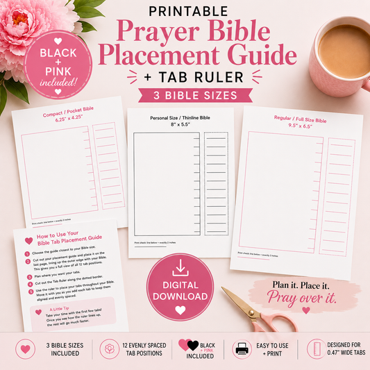 Printable Prayer Bible Tab Placement Guide + Tab Ruler | 3 Bible Sizes 💕📖