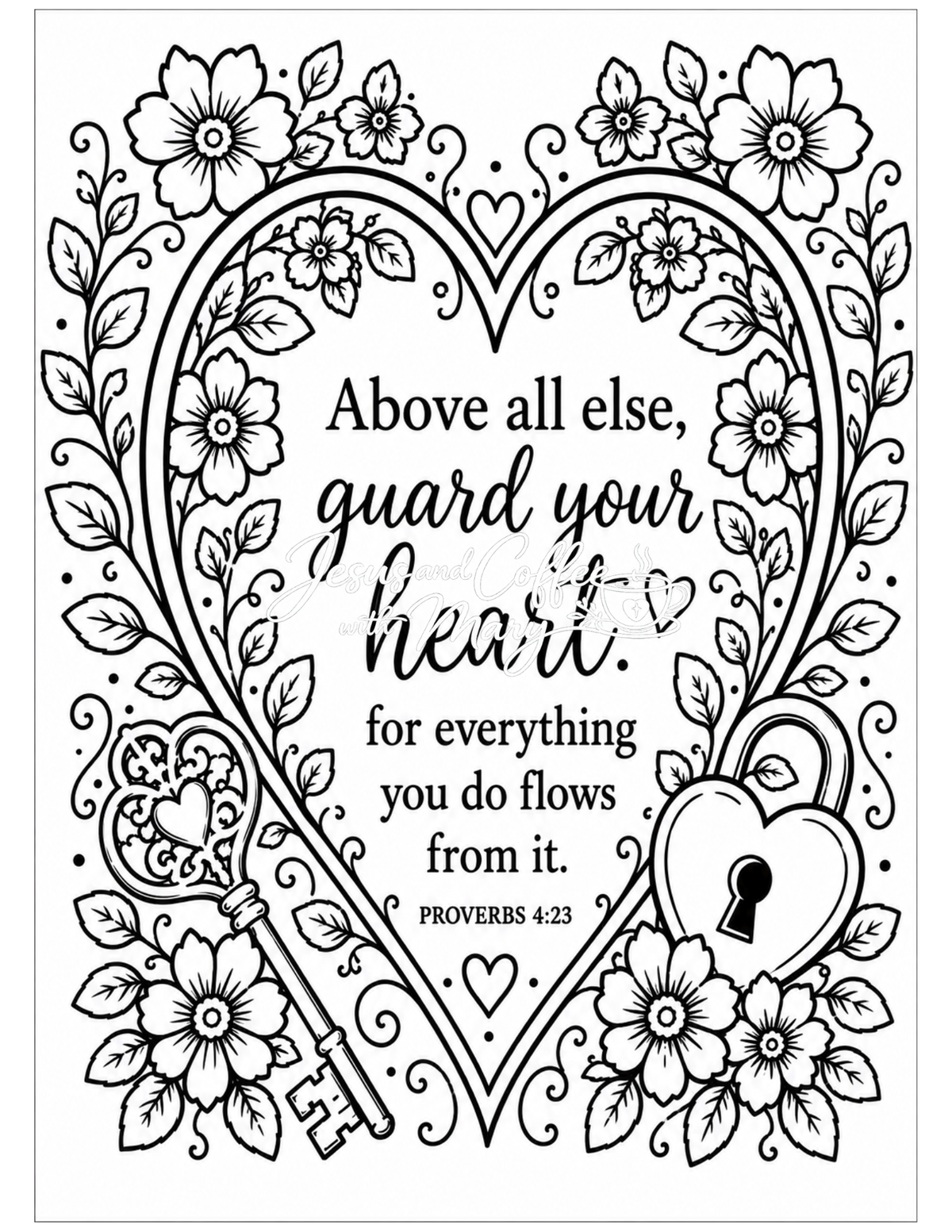 Proverbs 4:23 Bible Journaling Traceable | Printable Christian Coloring & Bible Journal Page PDF