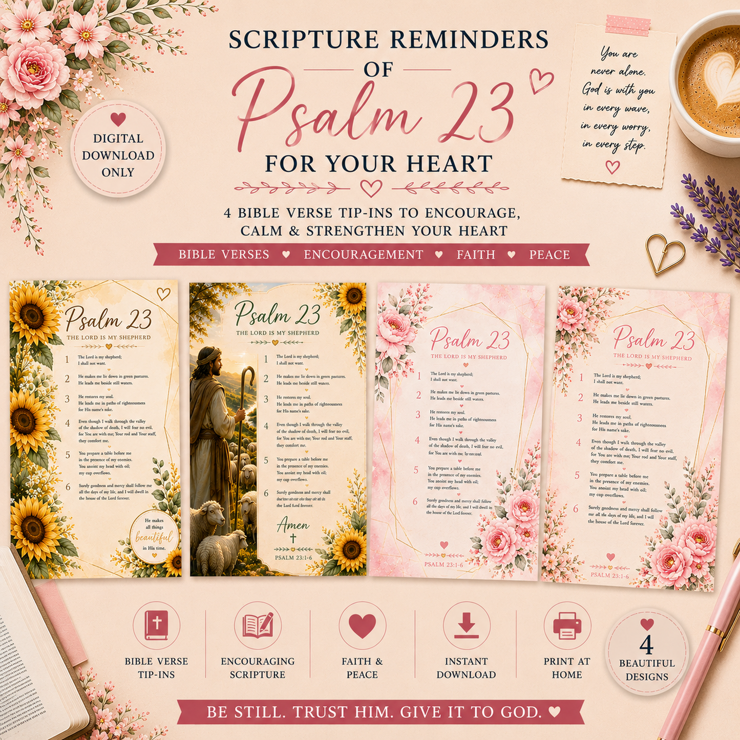 Psalm 23 | Printable Bible Journaling Inserts PDF