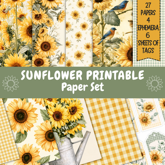 Sunflower Watercolor Printable Paper Collection | Bible Journaling, Ephemera & Tags