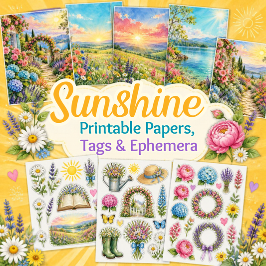 Sunshine Watercolor Printable Papers, Tags & Ephemera Set