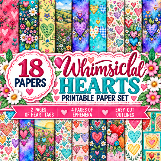 Whimsical Hearts Printable Papers, Tags & Ephemera Set