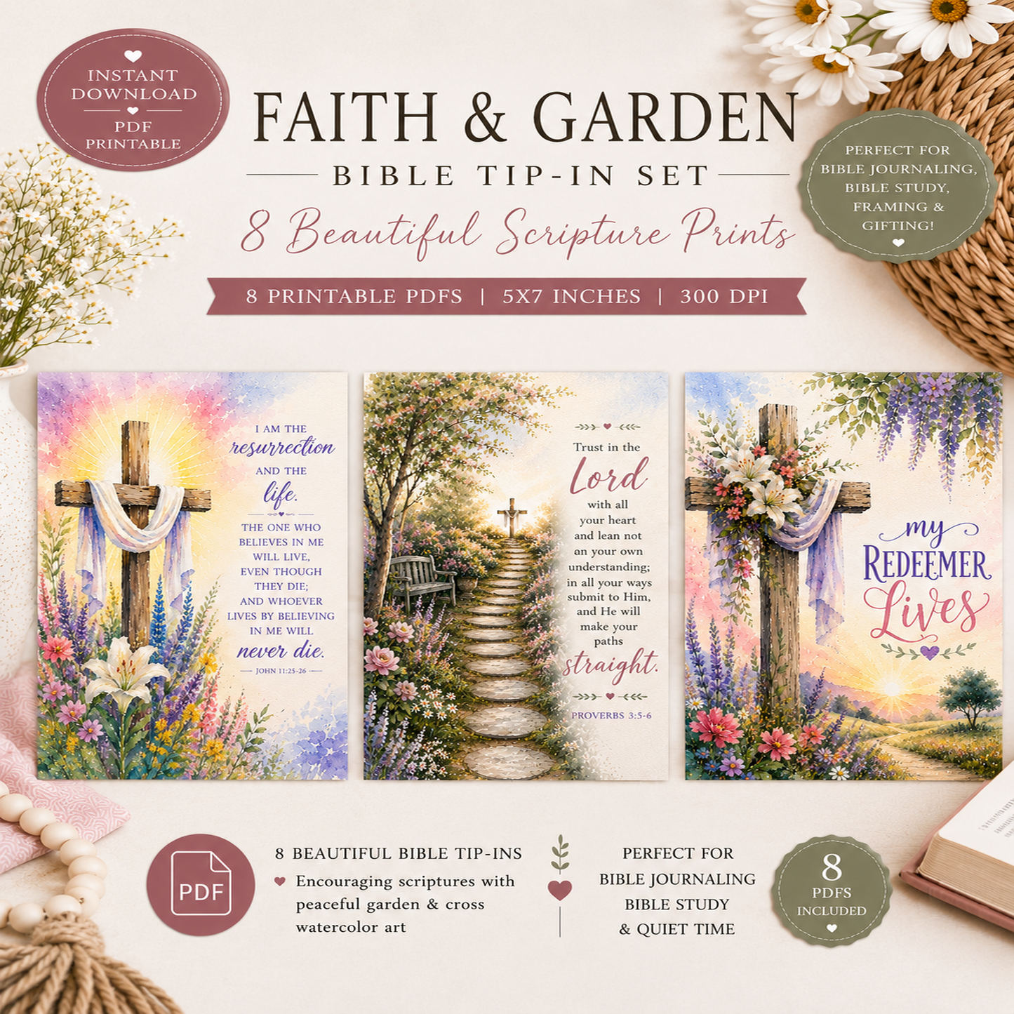 Faith & Garden Bible Tip-Ins | Printable Bible Journaling PDF