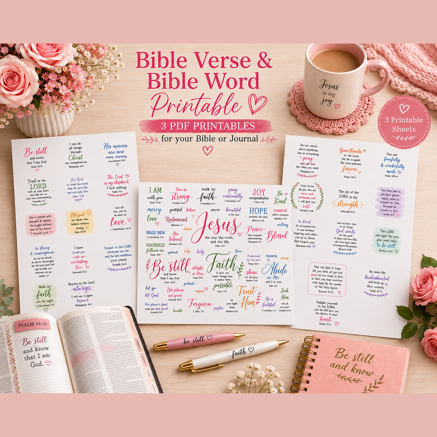 Bible Verse & Bible Word Printable | 3 Printable Sheets for Bible Journaling
