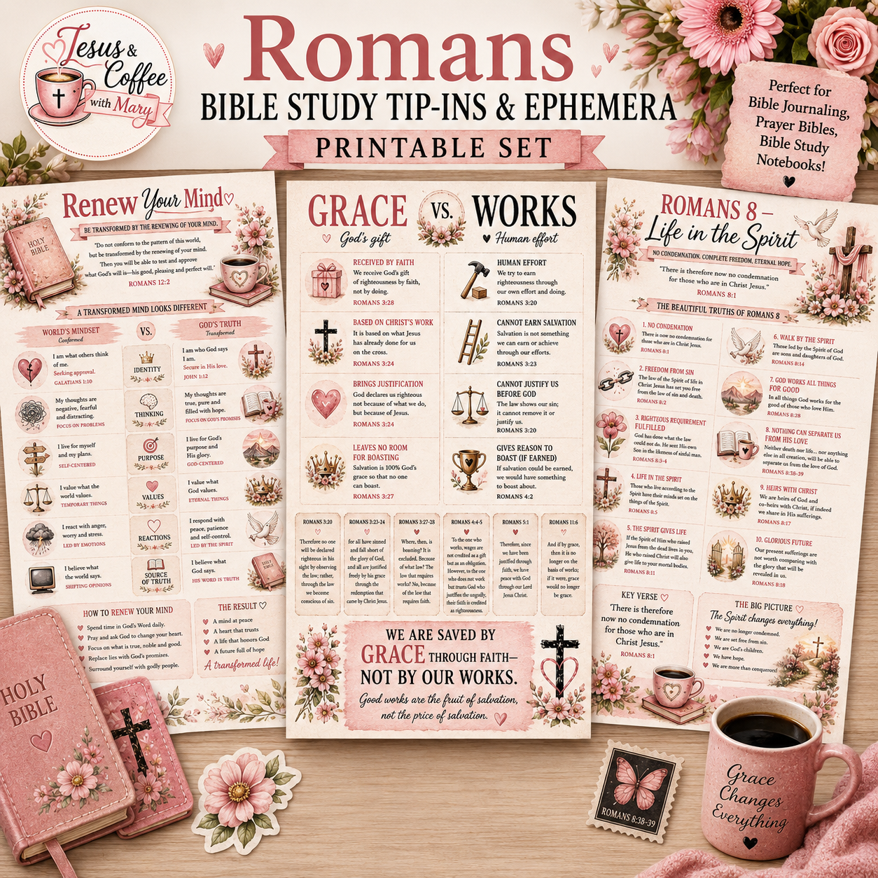 Romans Bible Study Tip-Ins & Ephemera Printable Set | Christian Bible Journaling PDF